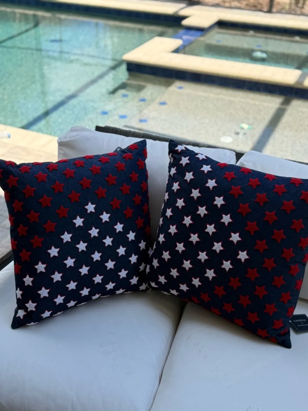Dillards Cremieux Navy Star Pattern Accent Pillow - Red & White, Blue Stars